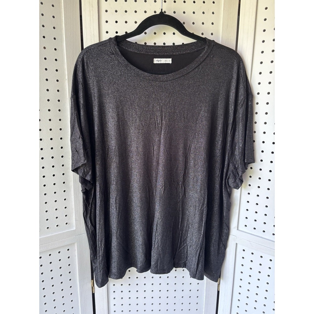 Maurice's Edgely Black Sparkle Tee 2X Blouse Short SLV Dressy Rayon Stretch